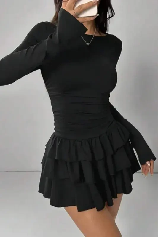 Tiered Ruffle Mini Dress - BÜYÜKBEDENIZ