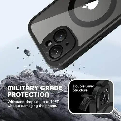 TIESZEN чехол для iPhone 15, совместимый с MagSafe, встроенная защитная пленка для экрана и защита камеры, защита от шпионства, пыленепроницаемый, противоударный жесткий чехол для телефона 6.1