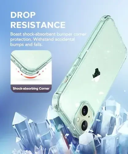 TIESZEN Compatible with iPhone 15 Plus Case Clear Glitter, [3 in 1] with Screen Protector + Camera Lens Protector, [Non-Yellowing] Sparkly Shockproof Hard Phone Case for Women 6.7