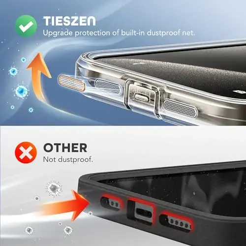 TIESZEN для чехла iPhone 15 Pro Max, совместимый с MagSafe, со встроенным защитным экраном для конфиденциальности и защитой камеры, противошпионский полноразмерный пыленепроницаемый ударопрочный жесткий чехол для телефона 6,7 дюйма, прозрачный - 5