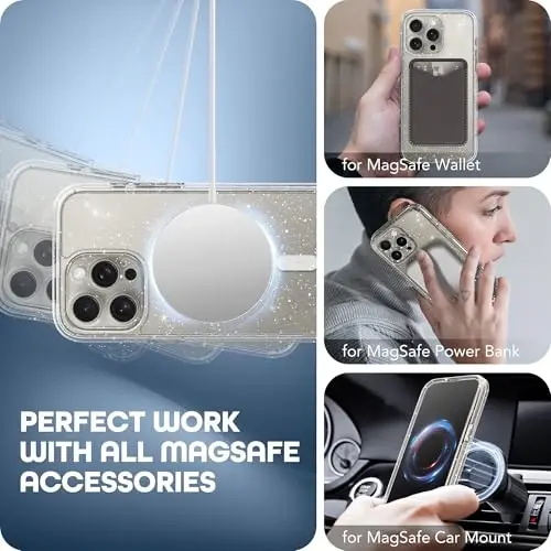 TIESZEN для чехла iPhone 15 Pro, совместимый с MagSafe, со встроенной защитной пленкой для экрана и защитой камеры, антишпионский, полноразмерный, пыленепроницаемый, ударопрочный жесткий чехол для телефона 6,1 дюйма, блестящий прозрачный - 5