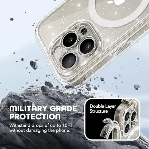 TIESZEN для чехла iPhone 15 Pro, совместимый с MagSafe, со встроенной защитной пленкой для экрана и защитой камеры, антишпионский, полноразмерный, пыленепроницаемый, ударопрочный жесткий чехол для телефона 6,1 дюйма, блестящий прозрачный - 6