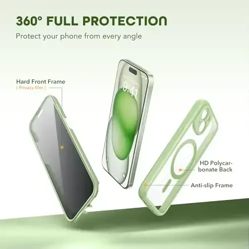 TIESZEN для iPhone 15, чехол, совместимый с MagSafe, встроенная защитная пленка для экрана и защита камеры, защита от шпионажа, пыленепроницаемый, ударопрочный жесткий чехол для телефона 6.1