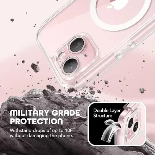 TIESZEN для iPhone 15 Plus, совместимый с MagSafe, со встроенной защитной пленкой и защитой камеры, защита от шпионажа, защита от пыли и ударов, жесткий чехол для телефона 6,7 дюйма, прозрачный - 6