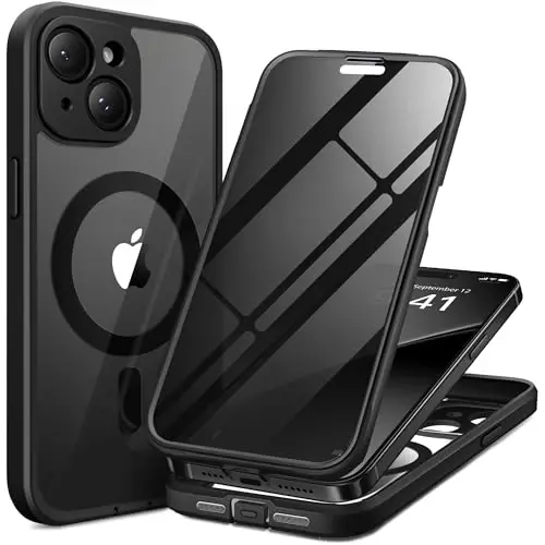TIESZEN for iPhone 15 Case, Compatible with MagSafe, Built-in Privacy Screen Protector and Camera Protection, Anti Spy Full Body Dustproof Shockproof Hard Phone Case 6.1