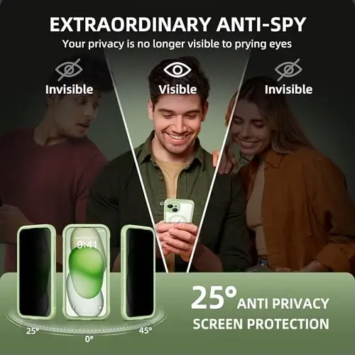 TIESZEN for iPhone 15 Case, Compatible with MagSafe, Built-in Privacy Screen Protector and Camera Protection, Anti Spy Full Body Dustproof Shockproof Hard Phone Case 6.1