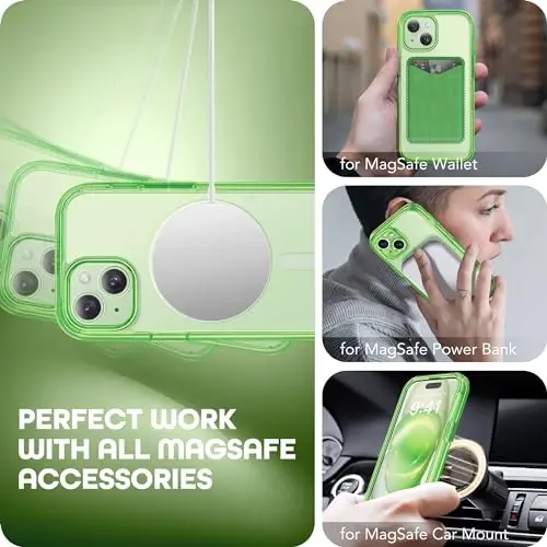 TIESZEN for iPhone 15 Case, Compatible with MagSafe, Built-in Screen Protector and Camera Protection, Full Body Dustproof Shockproof Hard Phone Case 6.1