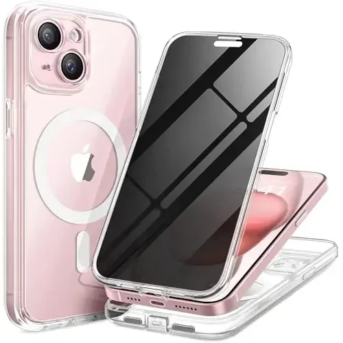 TIESZEN for iPhone 15 Plus Case, Compatible with MagSafe, Built-in Privacy Screen Protector and Camera Protection, Anti Spy Full Body Dustproof Shockproof Hard Phone Case 6.7