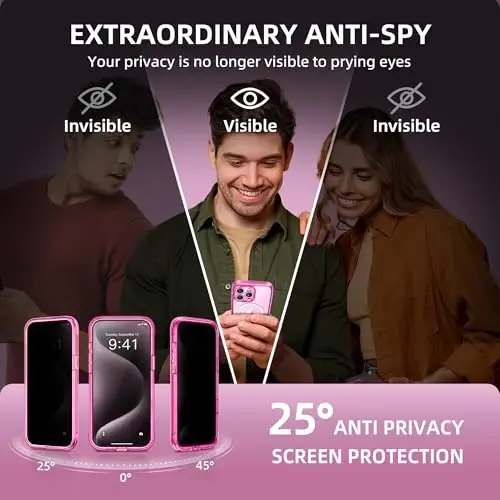 TIESZEN for iPhone 15 Pro Case, Compatible with MagSafe, Built-in Privacy Screen Protector and Camera Protection, Anti Spy Full Body Dustproof Shockproof Hard Phone Case 6.1