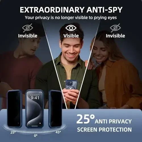 TIESZEN for iPhone 15 Pro Case, Compatible with MagSafe, Built-in Privacy Screen Protector and Camera Protection, Anti Spy Full Body Dustproof Shockproof Hard Phone Case 6.1