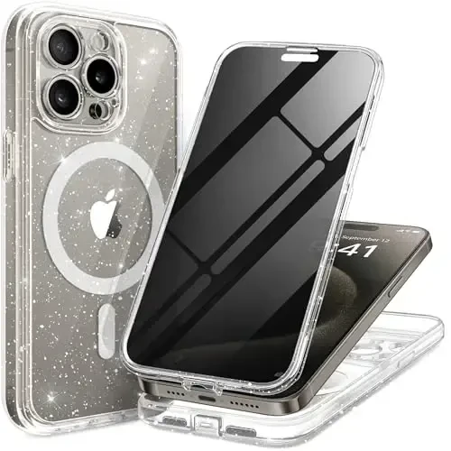 TIESZEN for iPhone 15 Pro Case, Compatible with MagSafe, Built-in Privacy Screen Protector and Camera Protection, Anti Spy Full Body Dustproof Shockproof Hard Phone Case 6.1