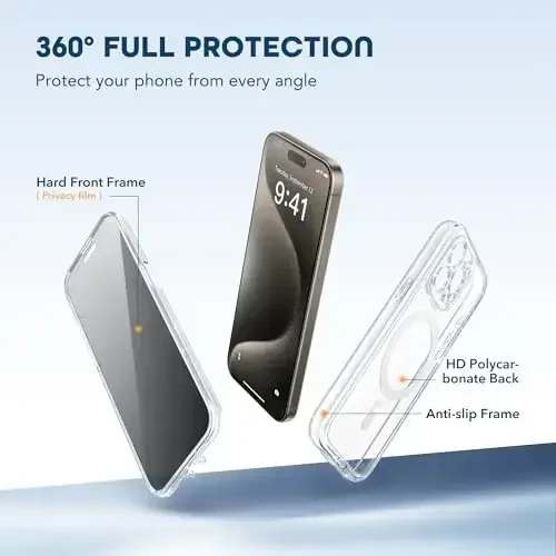TIESZEN for iPhone 15 Pro Case, Compatible with MagSafe, Built-in Privacy Screen Protector and Camera Protection, Anti Spy Full Body Dustproof Shockproof Hard Phone Case 6.1