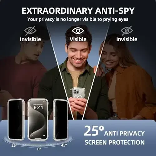 TIESZEN for iPhone 15 Pro Max Case, Compatible with MagSafe, Built-in Privacy Screen Protector and Camera Protection, Anti Spy Full Body Dustproof Shockproof Hard Phone Case 6.7