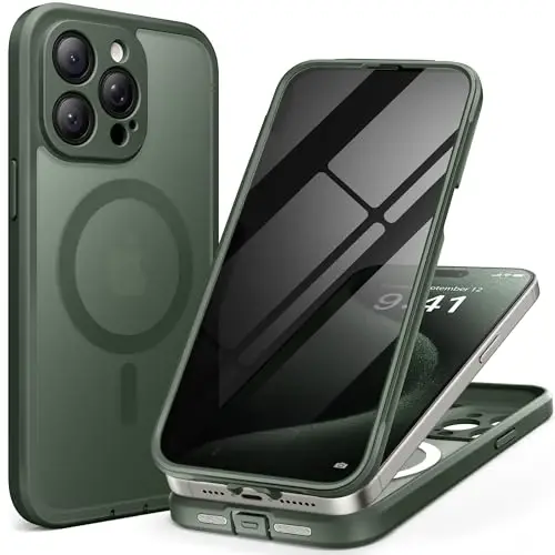 TIESZEN for iPhone 15 Pro Max Case, Compatible with MagSafe, Built-in Privacy Screen Protector and Camera Protection, Anti Spy Full Body Dustproof Shockproof Hard Phone Case 6.7
