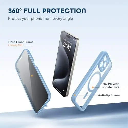 TIESZEN for iPhone 15 Pro Max Case, Compatible with MagSafe, Built-in Privacy Screen Protector and Camera Protection, Anti Spy Full Body Dustproof Shockproof Hard Phone Case 6.7