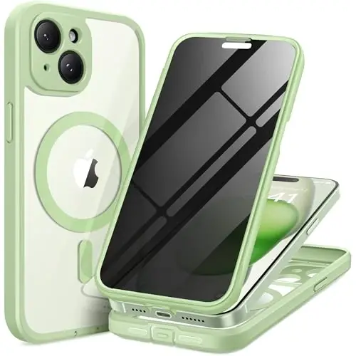 TIESZEN iPhone 15 G‘ilof, MagSafe bilan mos keladi, O‘rnatilgan Maxfiylik Ekran Himoyachisi va Kamera Himoyasi, Josuslikka qarshi To‘liq tana Chang o‘tkazmaydigan Zarbaga chidamli Qattiq telefon g‘ilofi 6.1