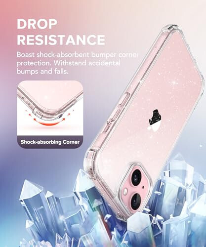 TIESZEN 3 in 1 Compatible with iPhone 15 Case Glitter, with Screen Protector + Camera Lens Protector, [Non-Yellowing] Clear Sparkle Slim Shockproof Hard Phone Cover for Women 6.1 Inch, Shiny Clear - 1
