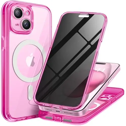 TIESZEN iPhone 15 Plus G‘ilof, MagSafe bilan mos keladi, o‘rnatilgan maxfiylik ekran himoyachisi va kamera himoyasi, josuslikka qarshi to‘liq korpusli chang o‘tkazmaydigan zarbaga chidamli qattiq telefon g‘ilofi 6.7