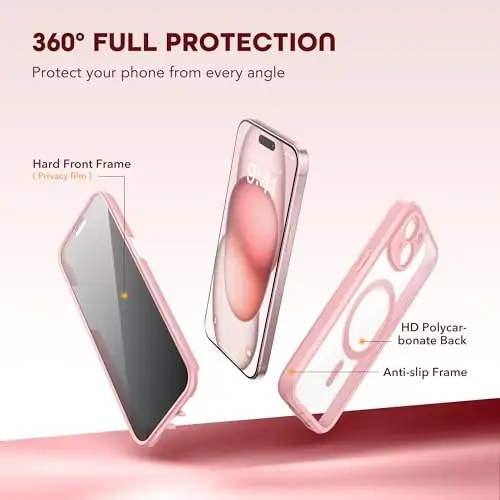 TIESZEN iPhone 15 Plus G‘ilofi, MagSafe bilan mos keladi, o‘rnatilgan maxfiylik ekran himoyasi va kamera himoyasi, josuslikka qarshi to‘liq korpus chang o‘tkazmaydigan zarbaga chidamli qattiq telefon g‘ilofi 6.7
