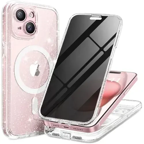 TIESZEN for iPhone 15 Plus Case, Compatible with MagSafe, Built-in Privacy Screen Protector and Camera Protection, Anti Spy Full Body Dustproof Shockproof Hard Phone Case 6.7