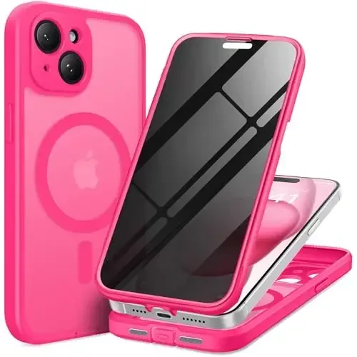 TIESZEN iPhone 15 Plus uchun g‘ilof, MagSafe bilan mos, o‘rnatilgan maxfiylik ekran himoyachisi va kamera himoyasi, casusga qarshi chang o‘tkazmaydigan zarbga chidamli qattiq telefon g‘ilofi 6,7