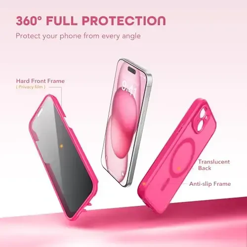 TIESZEN iPhone 15 Plus uchun g‘ilof, MagSafe bilan mos, o‘rnatilgan maxfiylik ekran himoyachisi va kamera himoyasi, casusga qarshi chang o‘tkazmaydigan zarbga chidamli qattiq telefon g‘ilofi 6,7