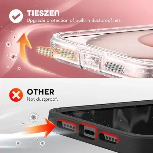 TIESZEN iPhone 15 Plus uchun g'ilof, MagSafe bilan mos, o'rnatilgan maxfiylik ekran himoyachisi va kamera himoyasi, casusga qarshi chang o'tkazmaydigan zarbga chidamli qattiq telefon g'ilofi 6,7