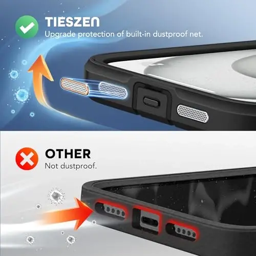 TIESZEN iPhone 15 Plus uchun g'ilof, MagSafe bilan mos, o'rnatilgan maxfiylik ekrani himoyachisi va kamera himoyasi, josuslikka qarshi to'liq korpus chang va zarbga chidamli qattiq telefon g'ilofi 6,7