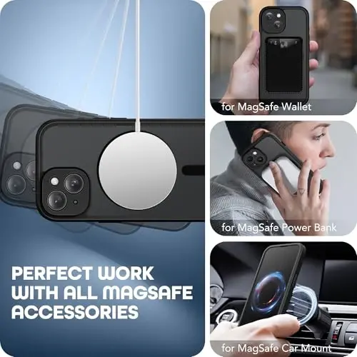 TIESZEN iPhone 15 Plus uchun g'ilof, MagSafe bilan mos, o'rnatilgan maxfiylik ekrani himoyachisi va kamera himoyasi, josuslikka qarshi to'liq korpus chang va zarbga chidamli qattiq telefon g'ilofi 6,7