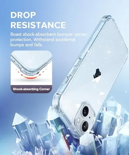 TIESZEN iPhone 15 Plus uchun mos keladigan tiniq yaltiroq g'ilof, [3 in 1] ekran himoyachisi + kamera linzalari himoyachisi bilan, [sarg'aymaydigan] yorqin zarbga chidamli qattiq telefon g'ilofi ayollar uchun 6,7