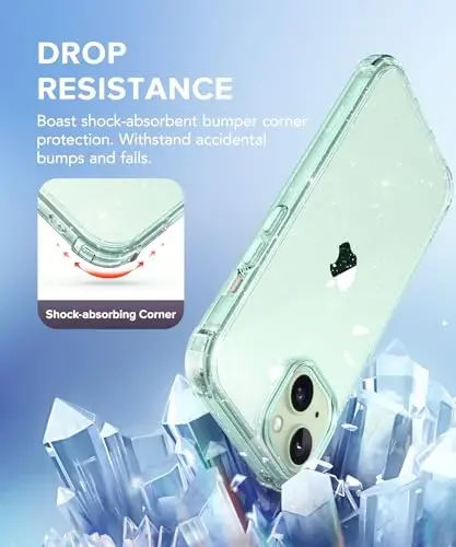 TIESZEN iPhone 15 Plus uchun mos keladigan tiniq yaltiroq gʻilof, ekran himoyachisi + kamera linzalari himoyachisi bilan [3 tasi 1 da], [sargʻaymaydigan] yaltiroq zarbga chidamli qattiq telefon gʻilofi ayollar uchun 6,7