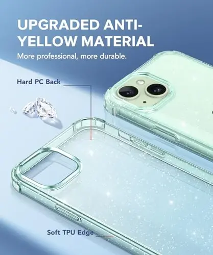 TIESZEN iPhone 15 Plus uchun mos keladigan tiniq yaltiroq gʻilof, ekran himoyachisi + kamera linzalari himoyachisi bilan [3 tasi 1 da], [sargʻaymaydigan] yaltiroq zarbga chidamli qattiq telefon gʻilofi ayollar uchun 6,7