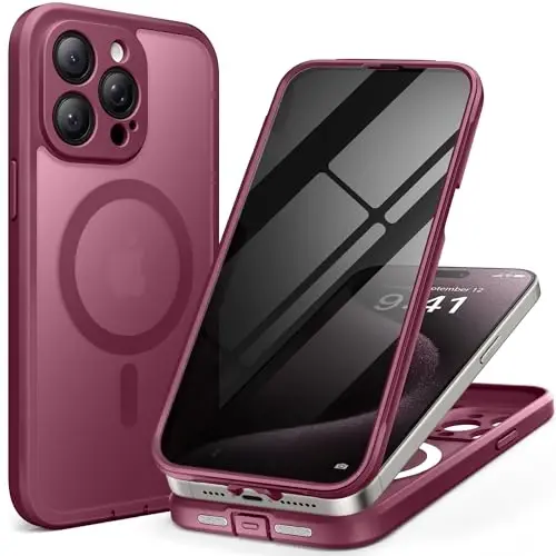 TIESZEN iPhone 15 Pro Max G‘ilofi, MagSafe bilan mos keladi, O‘rnatilgan Maxfiylik Ekran Himoyachisi va Kamera Himoyasi, Josuslikka qarshi To‘liq tana Chang o‘tkazmaydigan Zarbaga chidamli Qattiq telefon g‘ilofi 6.7