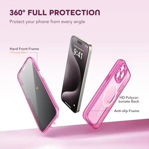 TIESZEN iPhone 15 Pro Max gʻilofli, MagSafe bilan mos keladi, oʻrnatilgan maxfiylik ekran himoyasi va kamera himoyasi, josuslikka qarshi toʻliq tana chang oʻtkazmaydigan zarbga chidamli qattiq telefon gʻilofi 6.7