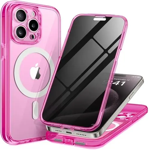 TIESZEN for iPhone 15 Pro Max Case, Compatible with MagSafe,Built-in Privacy Screen Protector and Camera Protection, Anti Spy Full Body Dustproof Shockproof Hard Phone Case 6.7