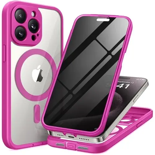 TIESZEN for iPhone 15 Pro Max Case, Compatible with MagSafe, Built-in Privacy Screen Protector and Camera Protection, Anti Spy Full Body Dustproof Shockproof Hard Phone Case 6.7
