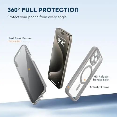 TIESZEN for iPhone 15 Pro Max Case, Compatible with MagSafe, Built-in Privacy Screen Protector and Camera Protection, Anti Spy Full Body Dustproof Shockproof Hard Phone Case 6.7