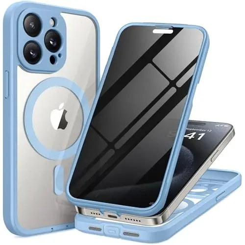 TIESZEN iPhone 15 Pro Max uchun g'ilof, MagSafe bilan mos, o'rnatilgan maxfiylik ekran himoyachisi va kamera himoyasi, Anti Spy to'liq korpusli chang o'tkazmaydigan zarbaga chidamli qattiq telefon g'ilofi 6,7
