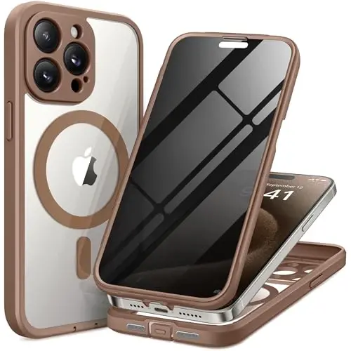TIESZEN iPhone 15 Pro Max uchun g'ilof, MagSafe bilan mos, o'rnatilgan maxfiylik ekran himoyachisi va kamera himoyasi, josuslikka qarshi chang o'tkazmaydigan zarbga chidamli qattiq telefon g'ilofi 6,7