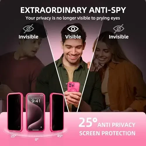 TIESZEN iPhone 15 Pro Max uchun gʻilof, MagSafe bilan mos, oʻrnatilgan maxfiylik ekran himoyachisi va kamera himoyasi, josuslikka qarshi toʻliq korpusli chang oʻtkazmaydigan zarbga chidamli qattiq telefon gʻilofi 6,7