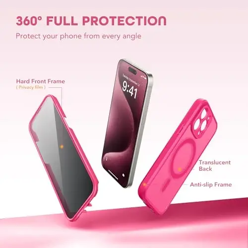 TIESZEN iPhone 15 Pro Max uchun gʻilof, MagSafe bilan mos, oʻrnatilgan maxfiylik ekran himoyachisi va kamera himoyasi, josuslikka qarshi toʻliq korpusli chang oʻtkazmaydigan zarbga chidamli qattiq telefon gʻilofi 6,7