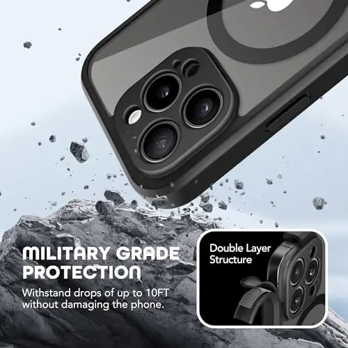 TIESZEN iPhone 15 Pro Max uchun gʻilof, MagSafe bilan mos, oʻrnatilgan maxfiylik ekrani himoyachisi va kamera himoyasi, josuslikka qarshi toʻliq korpusli changga chidamli zarbga chidamli qattiq telefon gʻilofi 6,7