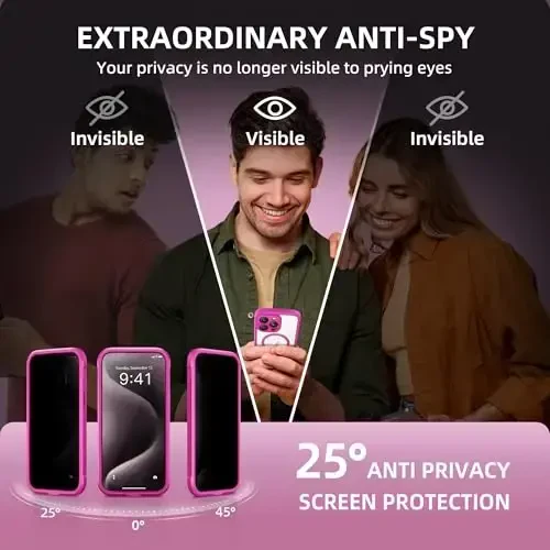 TIESZEN iPhone 15 Pro Max uchun gʻilof, MagSafe bilan mos, oʻrnatilgan maxfiylik ekrani va kamera himoyasi, josuslikka qarshi toʻliq korpusli chang oʻtkazmaydigan zarbaga chidamli qattiq telefon gʻilofi 6,7