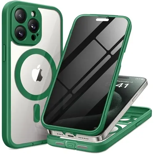 TIESZEN iPhone 15 Pro Max uchun g'ilof, MagSafe bilan mos, o'rnatilgan maxfiylik ekrani va kamera himoyasi, josuslikka qarshi to'liq korpusli chang o'tkazmaydigan zarbaga chidamli qattiq telefon g'ilofi 6,7