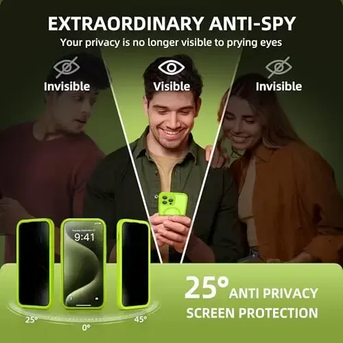 TIESZEN iPhone 15 Pro Max uchun g'ilof, MagSafe bilan mos, o'rnatilgan maxfiylik ekrani va kamera himoyasi, josuslikka qarshi to'liq korpusli chang va zarbga chidamli qattiq telefon g'ilofi 6,7