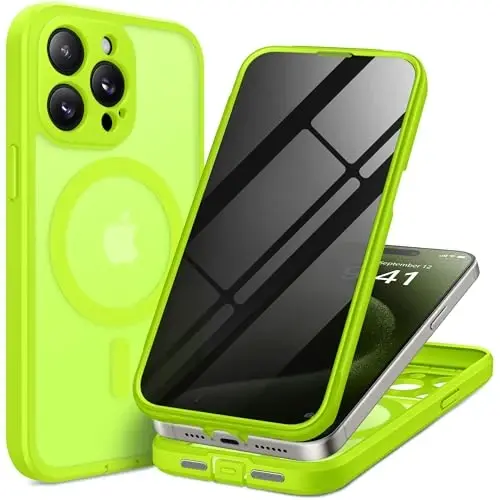 TIESZEN iPhone 15 Pro Max uchun g'ilof, MagSafe bilan mos, o'rnatilgan maxfiylik ekrani va kamera himoyasi, josuslikka qarshi to'liq korpusli chang va zarbga chidamli qattiq telefon g'ilofi 6,7