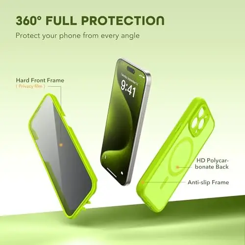 TIESZEN iPhone 15 Pro Max uchun g'ilof, MagSafe bilan mos, o'rnatilgan maxfiylik ekrani va kamera himoyasi, josuslikka qarshi to'liq korpusli chang va zarbga chidamli qattiq telefon g'ilofi 6,7