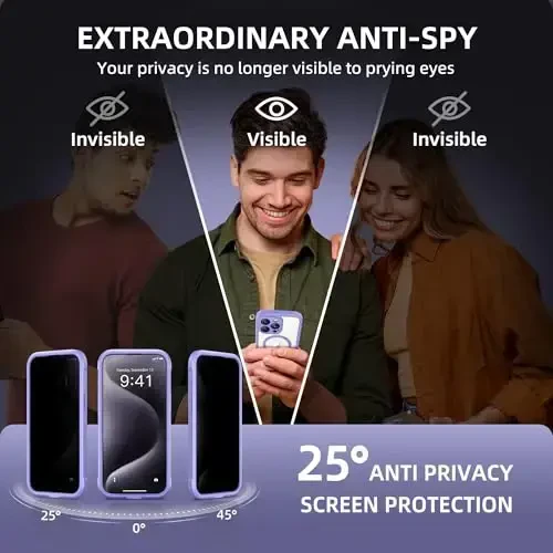 TIESZEN iPhone 15 Pro Max uchun g'ilof, MagSafe bilan mos, o'rnatilgan shaxsiy ekran himoyachisi va kamera himoyasi, josuslikka qarshi to'liq korpusli chang o'tkazmaydigan zarbga chidamli qattiq telefon g'ilofi 6,7