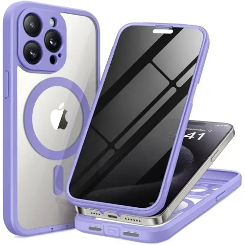 TIESZEN iPhone 15 Pro uchun g'ilof, MagSafe bilan mos, o'rnatilgan maxfiylik ekran himoyachisi va kamera himoyasi, josuslikka qarshi chang o'tkazmaydigan zarbga chidamli qattiq telefon g'ilofi 6.1