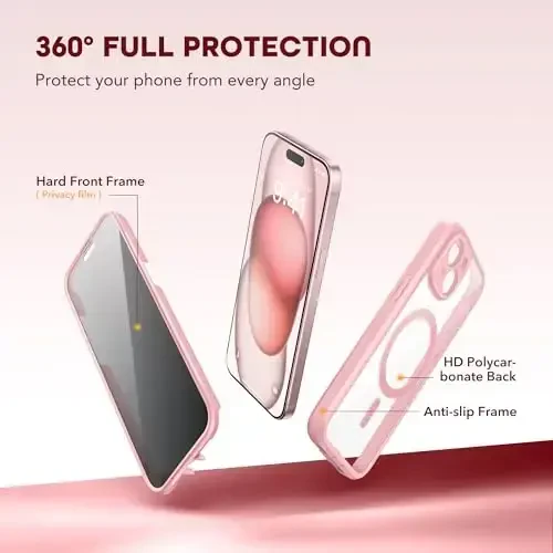 TIESZEN iPhone 15 uchun g‘ilof, MagSafe bilan mos, o‘rnatilgan maxfiylik ekran himoyachisi va kamera himoyasi, Anti Spy to‘liq korpusli chang o‘tkazmaydigan zarbga chidamli qattiq telefon g‘ilofi 6.1